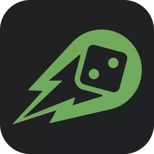 Icône de favicon vert et noir représentant un dé et un éclair, symbolisant la vitesse et le jeu